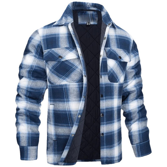 New long sleeved lapel plaid thickened shirt men's jacket