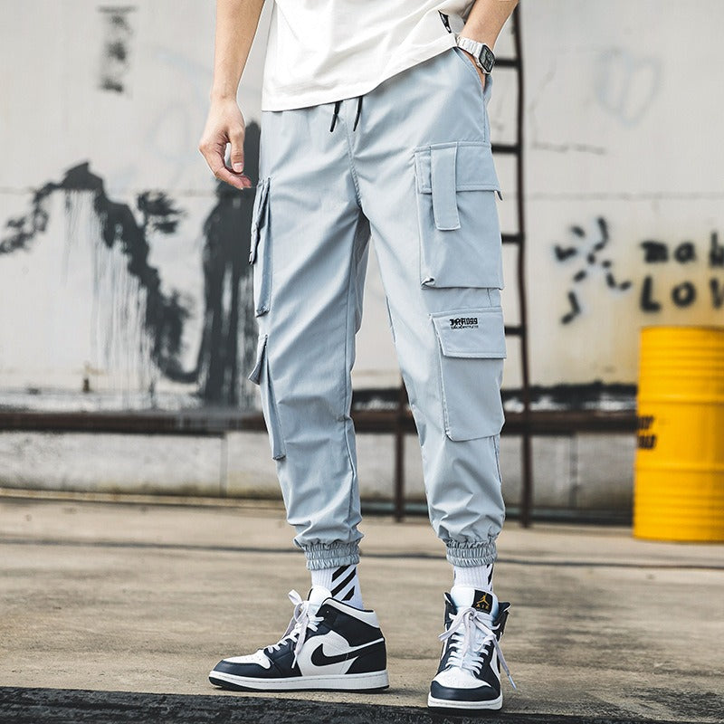 Trendy student sports pants with leggings, men's cropped pants, autumn new casual Harlan pants