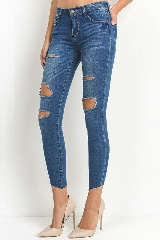 All Cut Out Denim Jeans with diagonal clean cut legs
