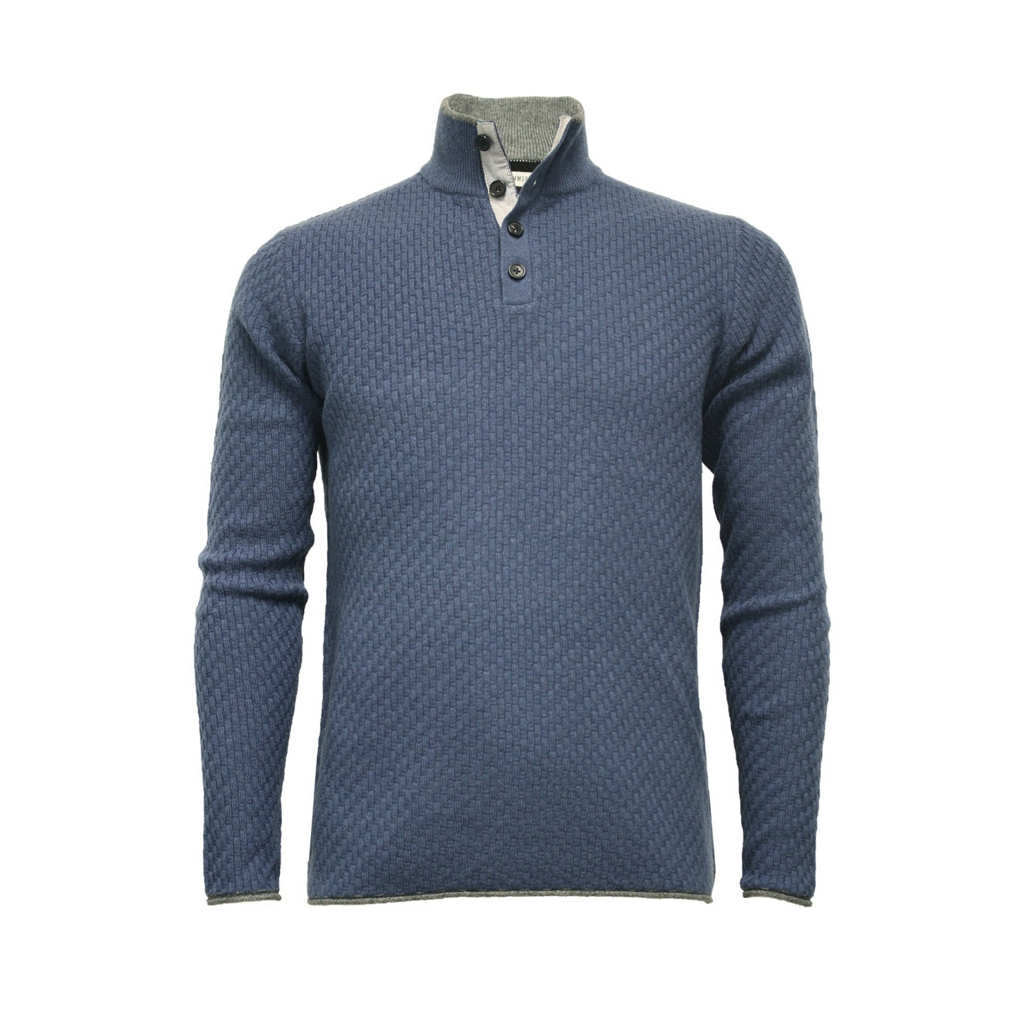 Cashmere Sweater Button Neck Andromeda in Carbon Stitch Rockpool Blue