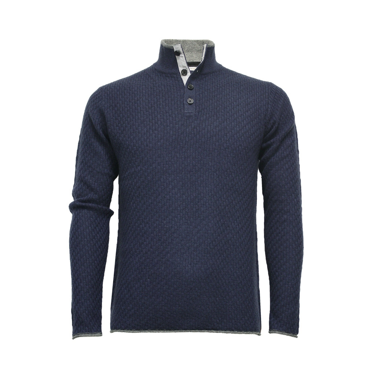 Cashmere Sweater Button Neck Andromeda in Carbon Stitch Rockpool Blue