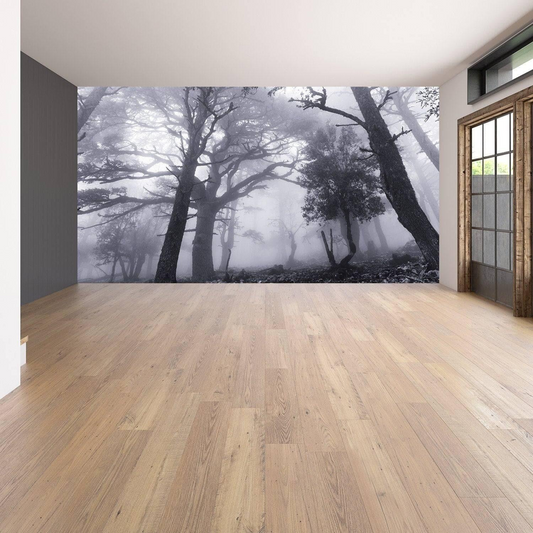 Misty Forest Wall Mural, Large Tree View Landscape Wall Decal, Scenic Nature Wallpaper