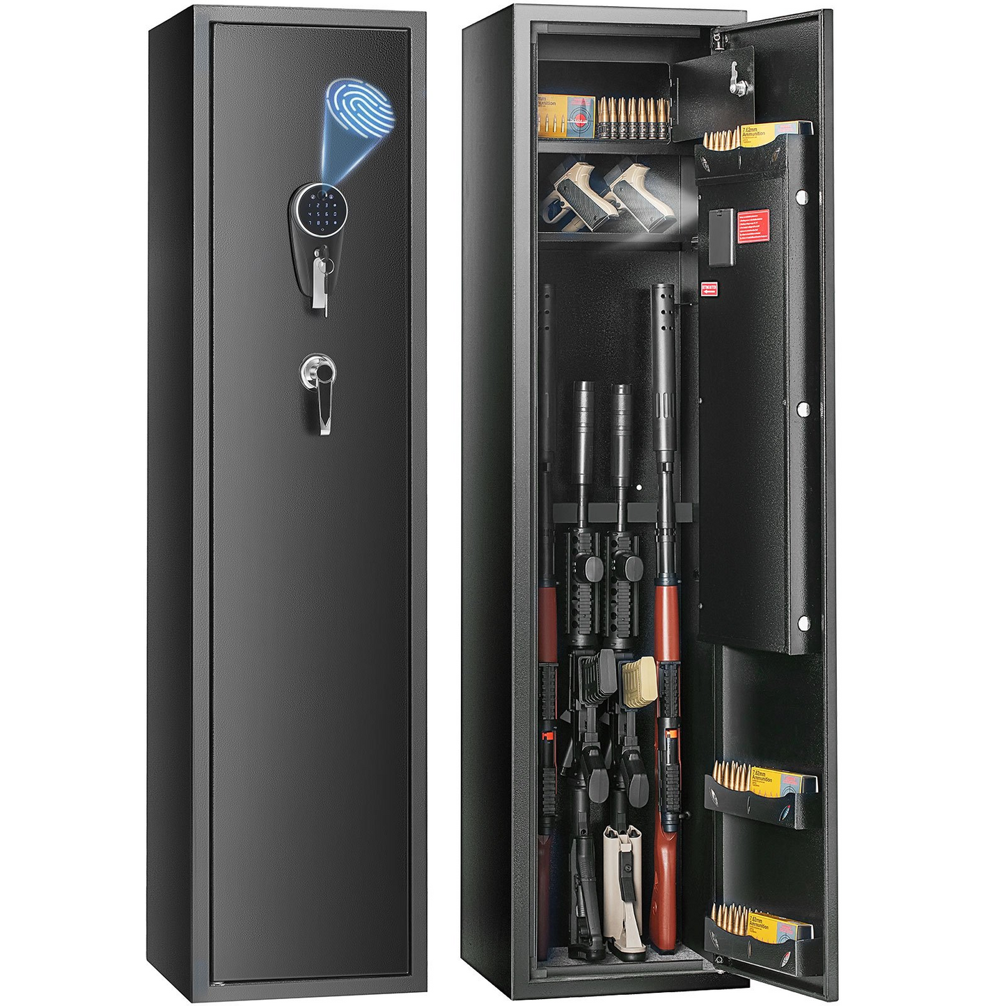 VEVOR 6 Gun Safe, Gun Security Cabinet with Fingerprint & Digital Keypad Lock, Gun Storage Cabinet with Built-in Storage Locker and Removable Storage Shelf for Pistols & Home Long Gun