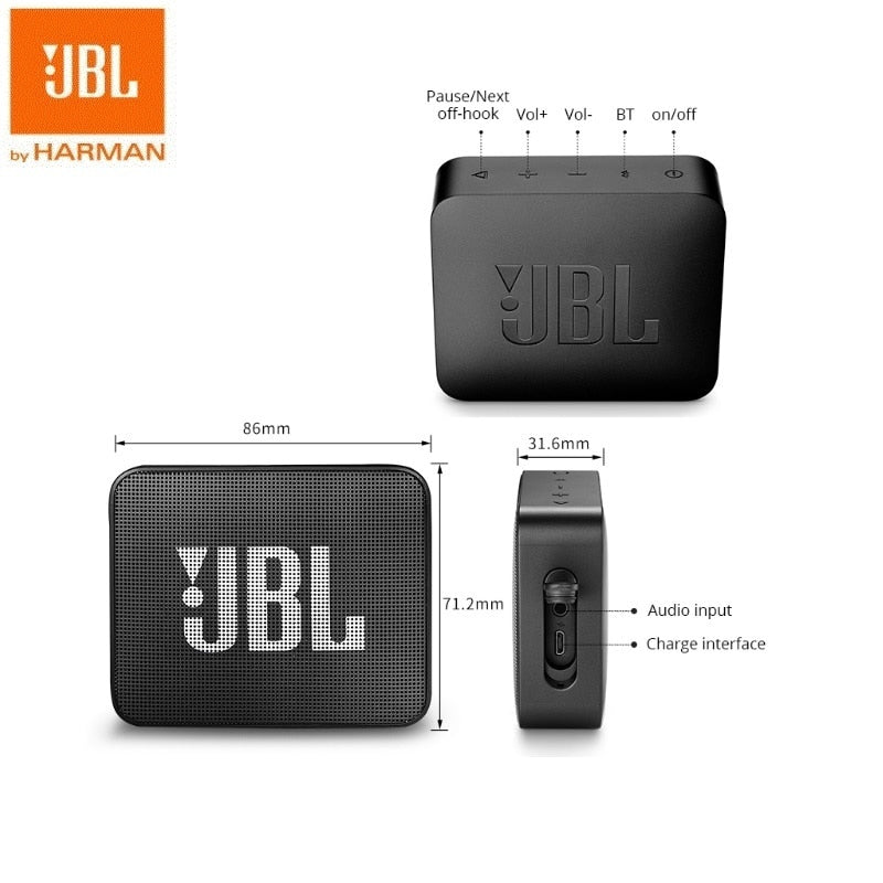 JBL Go 2 Mini Portable Wireless IPX7 Waterproof Bluetooth Speaker with Subwoofer Bass Effect