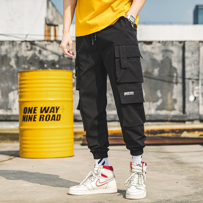 Trendy student sports pants with leggings, men's cropped pants, autumn new casual Harlan pants