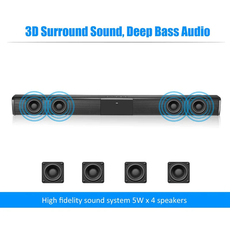 20W TV Sound Bar Wired and Wireless Bluetooth Home Surround SoundBar for PC Theater TV Speaker